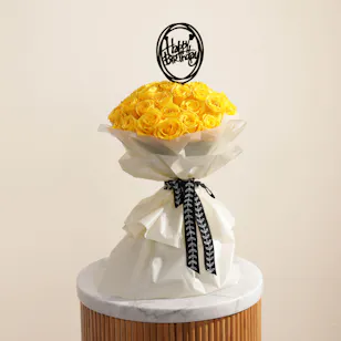 HBD Yellow Roses | White Wrap