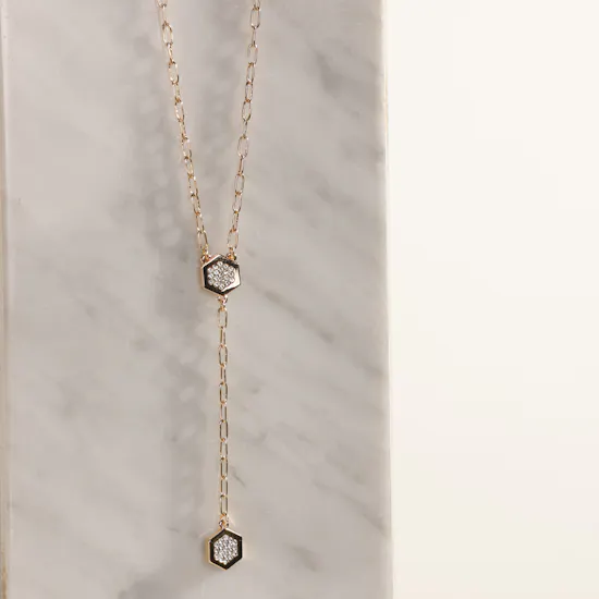 Dkny Gold-tone Dangling Hexagon Crystal Necklace | Charming Flower