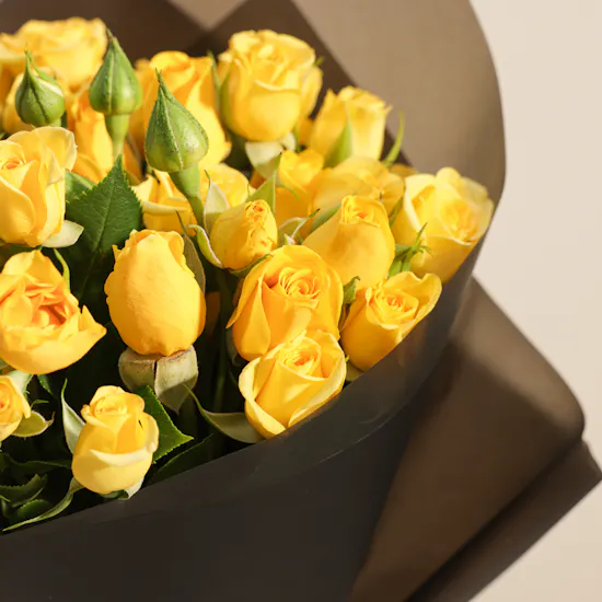 Ghazl Chocolatier Happy Birthday Mini Box | Yellow Baby Rose Bouquet