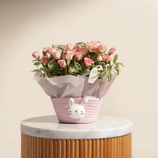 Bunny Basket With Pink Flowers 