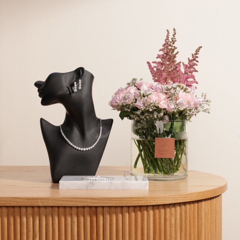 طقم لازوردي الألماسي | زهور وردية