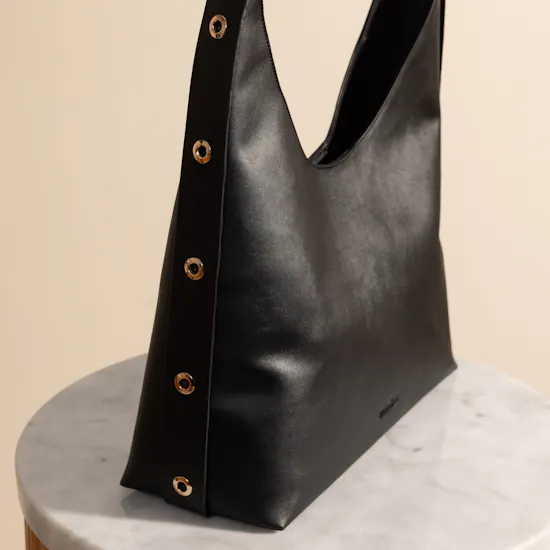 Minilet Black Leather Bag With Eyelets