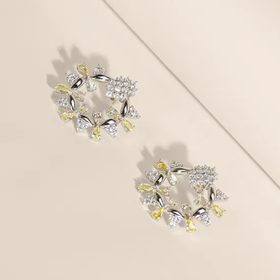 Floward Yellow Sparkling Petaléa Silver Earrings