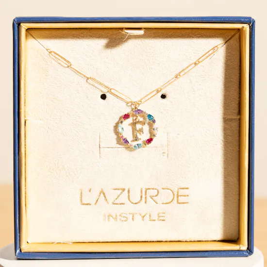 L'azurde Letter F Colored Stones Necklace