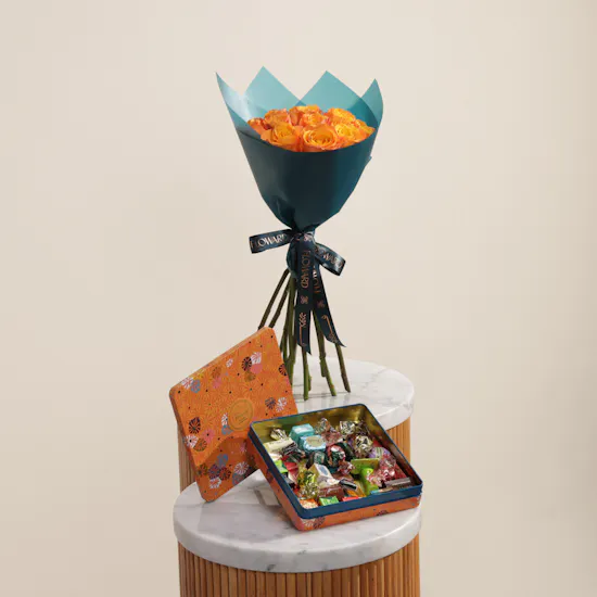 Venchi Murrine Maxi Assorted Chocolates Orange Tin Box | Golden Bloom Moment Flowers