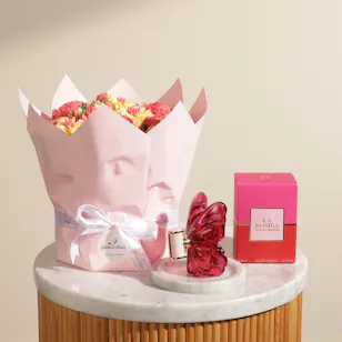 Carolina Herrera La Bomba Women's EDP | Gourmet Artistry Pink and Yellow Floral Cupcake Bouquet