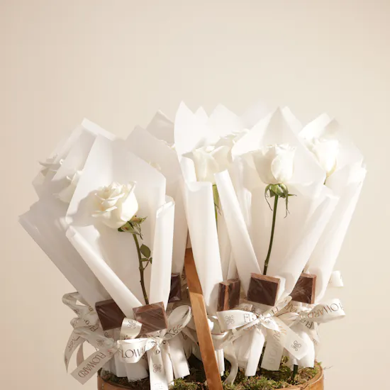 Floward Essence of Heritage Chocolate and White Rose Favor Basket