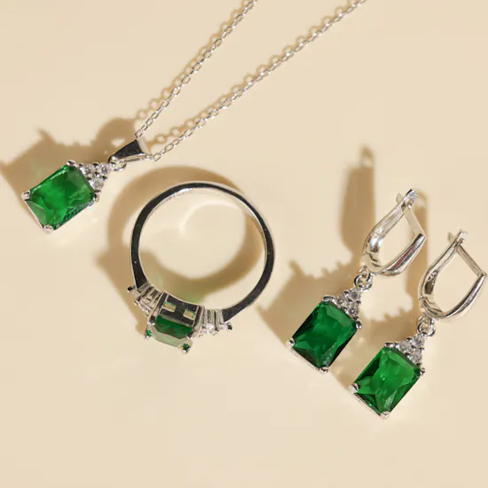 Zia Silver Emerald Women Set