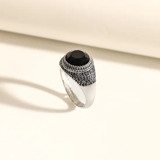 Floward Black King Elegance Silver Men’s Ring | Size 8