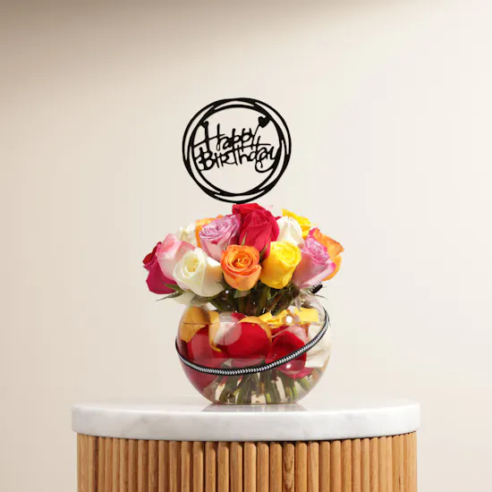 Happy Birthday Mixed Roses Vase