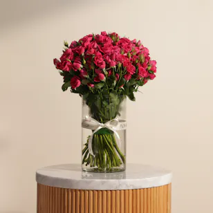 Fuchsia Baby Roses Vase | 50 Flowers