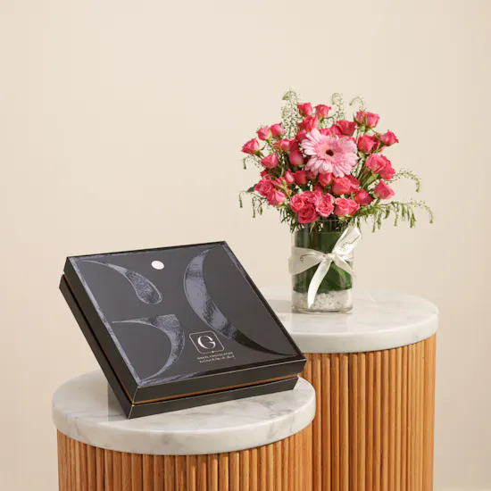Ghazl Chocolatier I Miss You Chocolate Box | Message of Longing Flowers Vase
