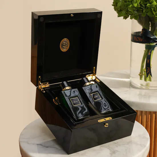 Saad Bashammakh Black Wooden Perfume Box | Charming Flowers Vase
