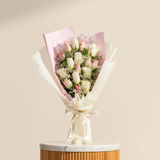 Exquisite Pink and White Rose Bouquet
