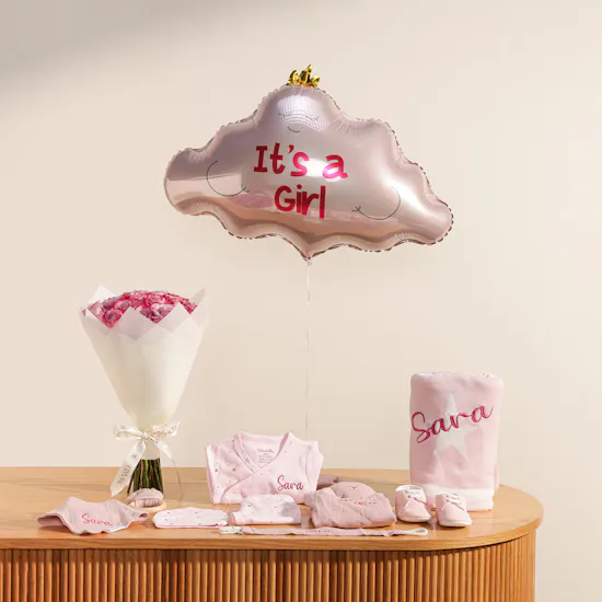 BelovedOne Personalized Baby Girl Gift Set | Elegant Flower and Balloons