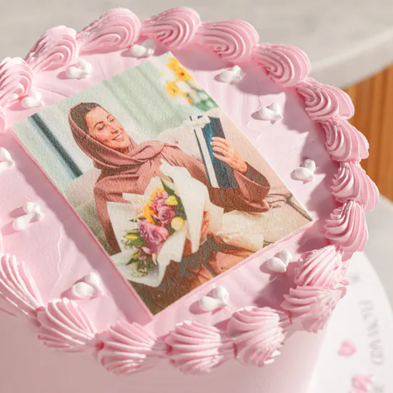 Floward Personalized Pink Photo Cake | Secret Garden Flower Vase