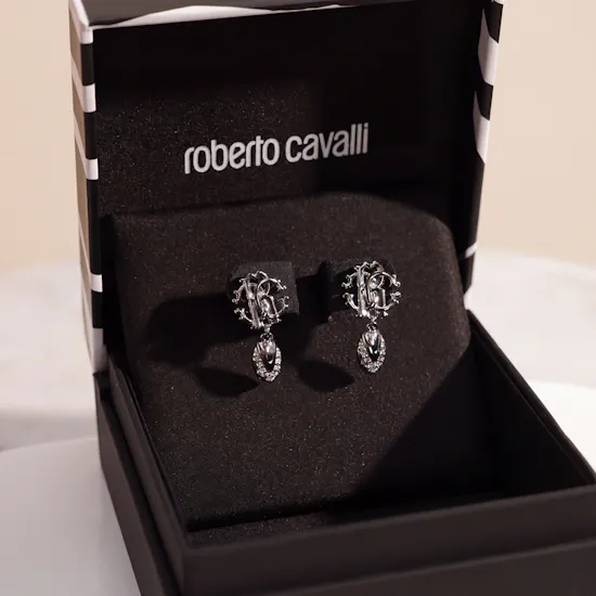 Roberto Cavalli Silver Tone Logo Women Earrings