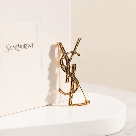 Saint Laurent Cassandre Crocodile Gold Metal Brooch
