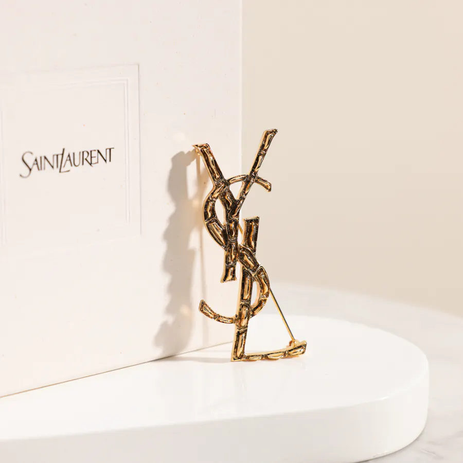 Saint Laurent Cassandre Crocodile Gold Metal Brooch  3