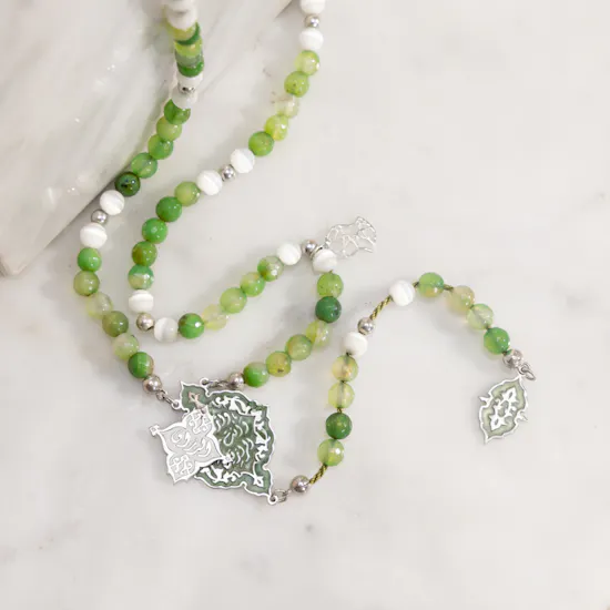 Al Sebha Aquamarine and Shell Rosary