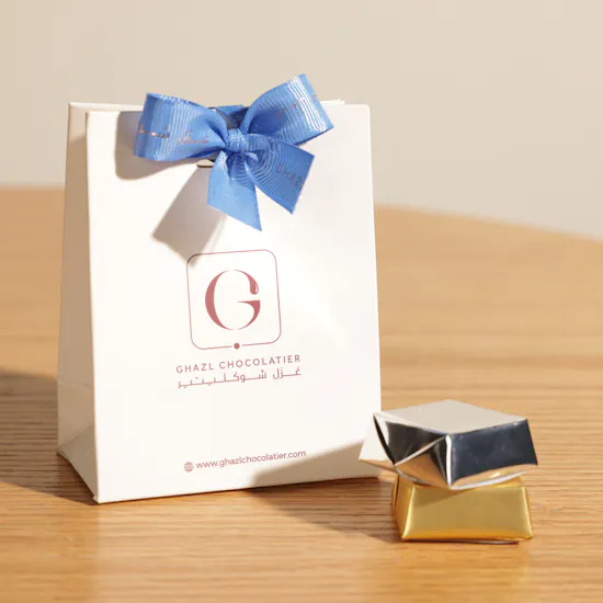 Ghazl Chocolatier New Baby Boy Favors Chocolate Tower | Pure Flowers