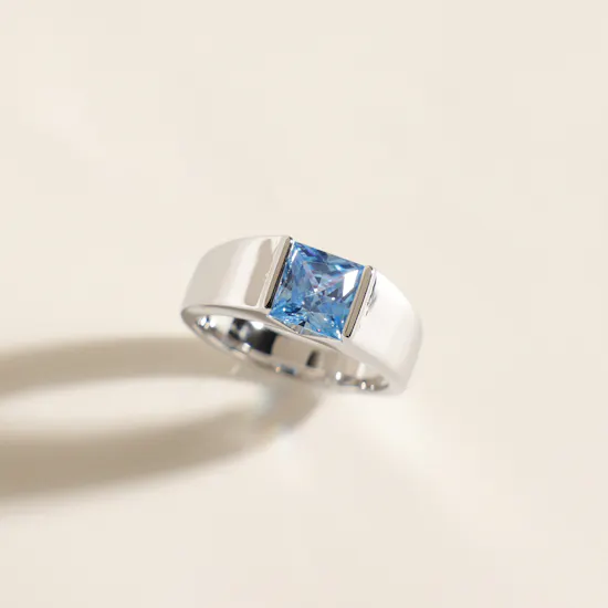Floward Aqua Marine Silver Unisex Ring | Size 6