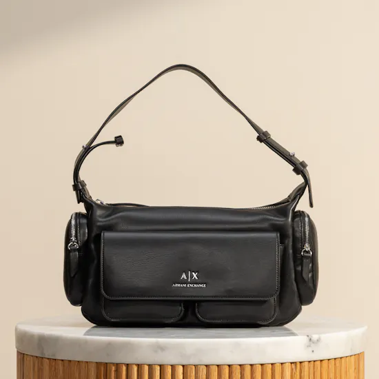 Armani Exchange Large Black Multi Pocket Shoulder Bag