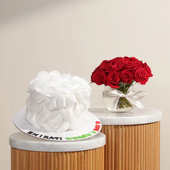 Mister Baker Emirati Women's Day White Cake | Her Legacy Flower Vase