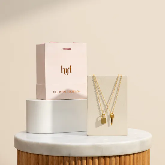 Hrh Lock and Key Gold Plated Necklace Set