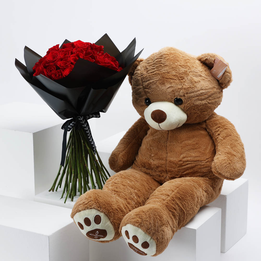 50 Red Roses | Medium Bear