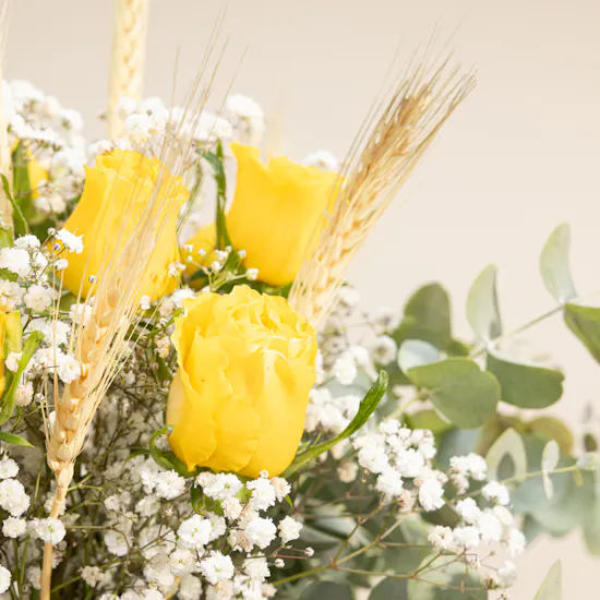 Golden Yellow Roses Vase