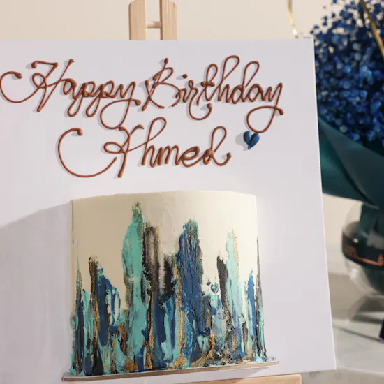 Floward Personalized Blue Half Portrait Birthday Cake | Wishful Moment Flowers