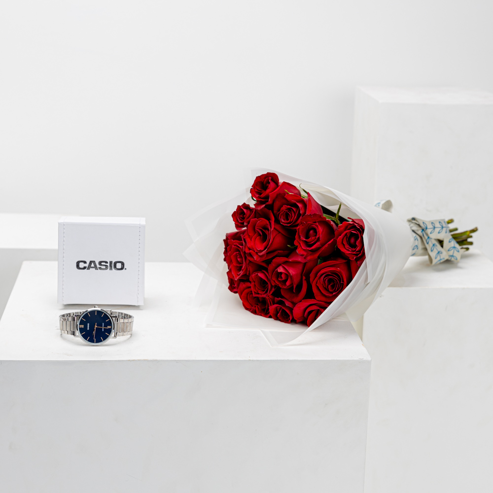 ساعة رجاليه ستانلس ستيل من كاسيو |  زهور الرومانسيه