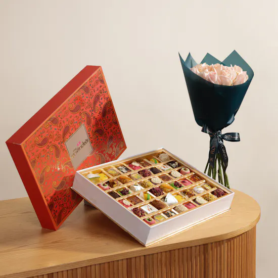 MyGovindas Fancy Sweets Large Premium Box | Faithful Flower Bouquet