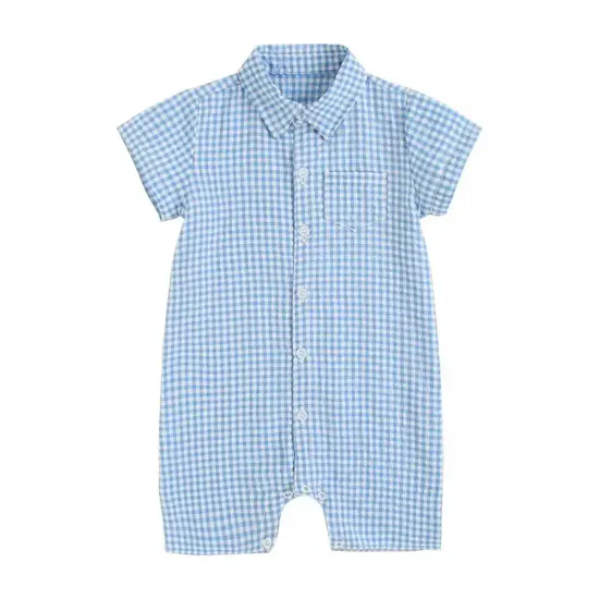 Dee Mama Blue Checkered Romper | Blue Rose