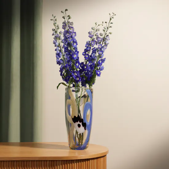 Belavida Murano Eye Sand Alula Vase | Shiny Blue Delphinium