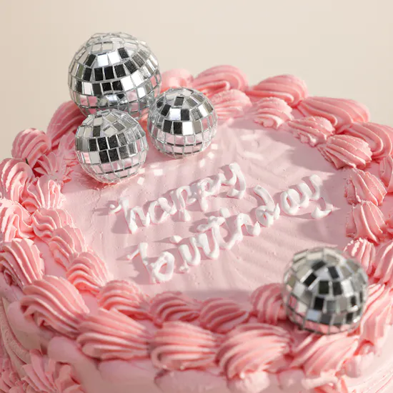 December Cake Pink Birthday Cake with Disco Balls