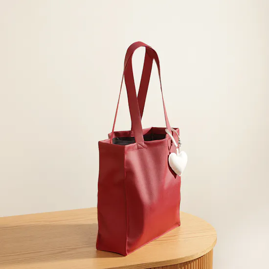 Glossy Touch Burgundy Leather with White Heart Charm Women’s Bag
