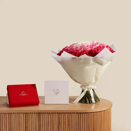 Waldorf Astoria Spa Deep Tissue Massage Gift Voucher | Godiva Chocolate Box and Flower Bouquet