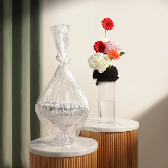 Floward Chocolate Round Glass Tray | Golden Cheer Flower Vase