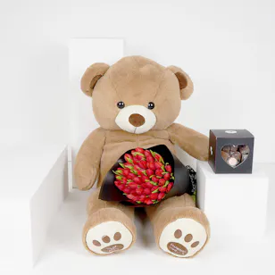 Red Tulips | Large Teddy Bear | Large Chocolate Box