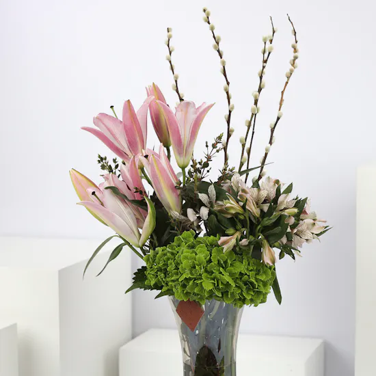 6 Pink Alstroemeria | Glass Vase