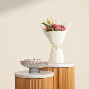 Anoosh It's A Girl Luxurious Chocolate Tray | Dewy Charm Flowers Bouquet