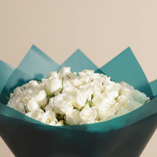 Royal White Baby Rose Bouquet | 35 Flowers