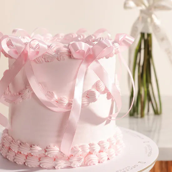 December Cake Pink Ribbon Cake | Happy Birthday Flowers