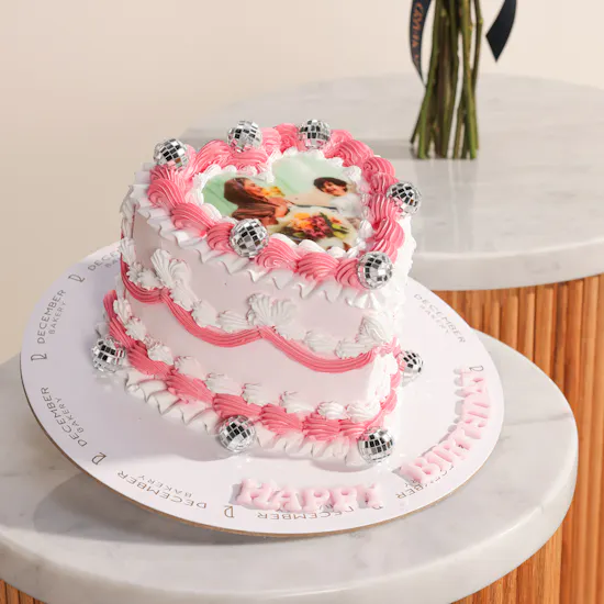 December Cake Personalized Photo Heart-Shaped Birthday Cake | Garden of Calm Flowers