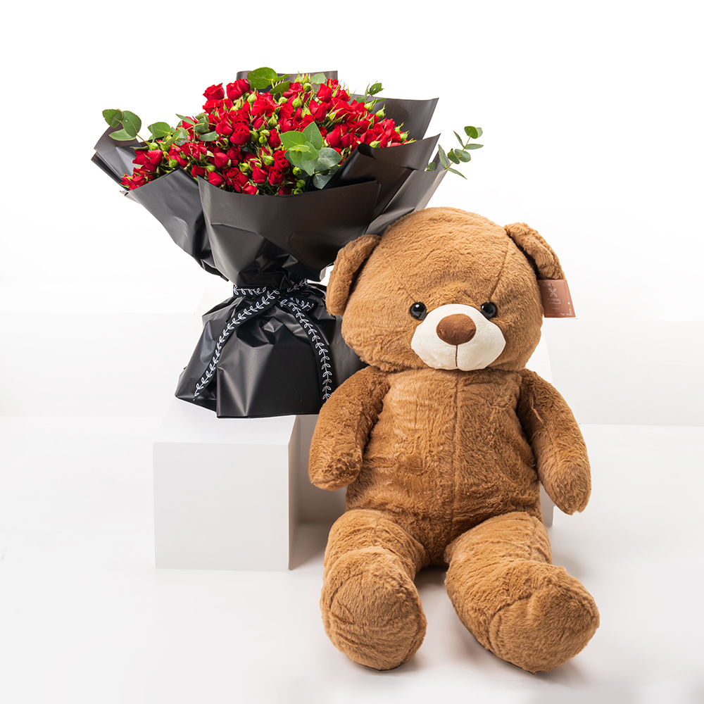 Floward Large Teddy Bear | Roses Bouquet