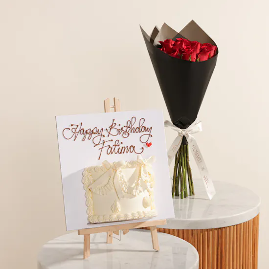 Floward Personalized White Half Portrait Birthday Cake | Wishful Glow Flowers
