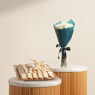 Patchi Gold Square Chocolate Tray | Charming Elegance Bouquet