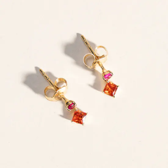 L'azurde Square Colored Stones Drop Earrings